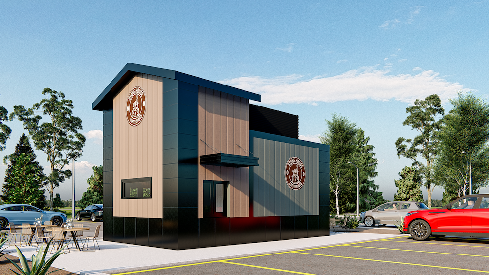 Stonehouse Coffee Shots modular coffee kiosk rendering by Russo Modular for Town Pump Montana